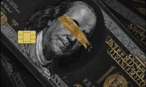 Gold Benjamin full-colour metal card with black and gold dollar-bill artwork