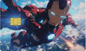 Man of Steel full-colour metal card with red-and-gold armoured hero artwork