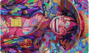 Monkey de Lofi full-colour metal card with smiling straw-hat character and multicoloured artwork