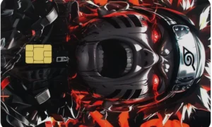 Naruto inspired full-colour metal card with black, red and white ninja artwork